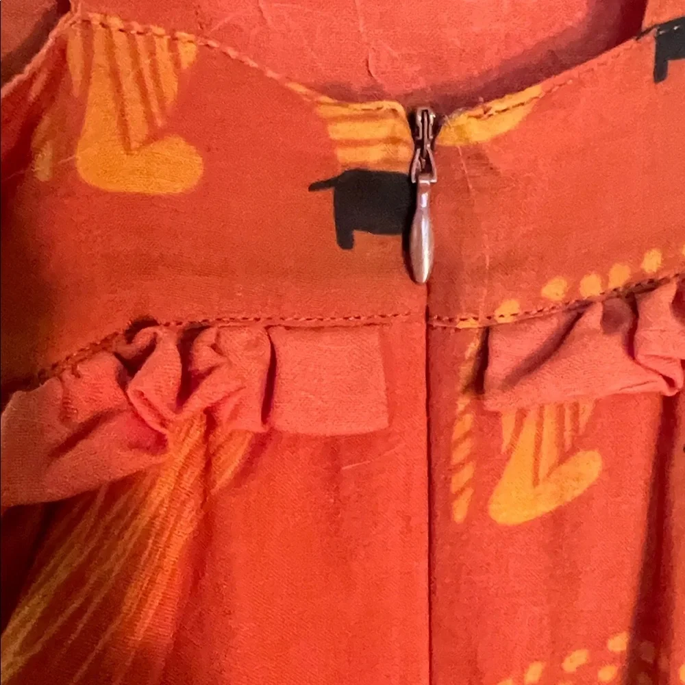 Vintage Catimini Orange Dress with Swirl and Animal Safari Print. Size 4​